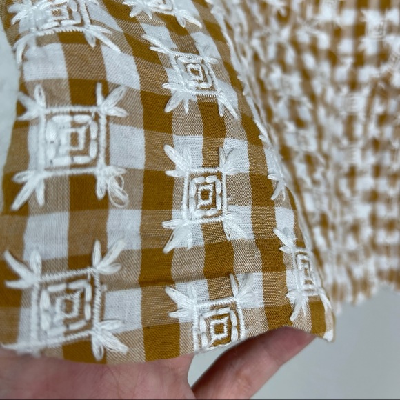 Anthropologie Maeve Mustard Yellow Gingham Embroidered Tank Top Size 8 - Picture 6 of 10